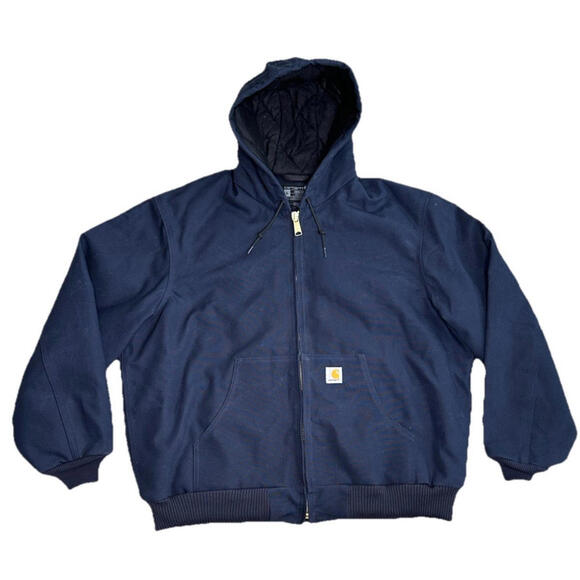 Carhartt Other - Carhartt Hooded Quilted Jacket Chore Coat Mens XL Dark Navy Vintage USA J0140
